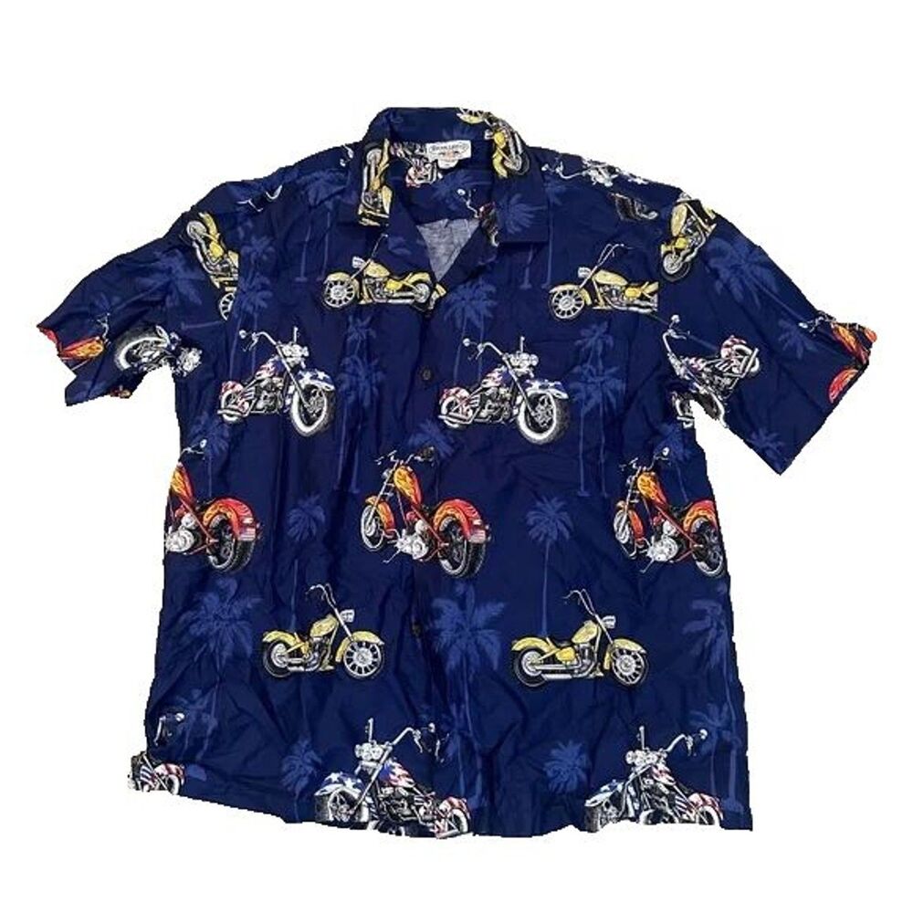 Pacific Legend Mens Size 2XL Hawaiian Chopper Motorcycle Shirt Dark Blue